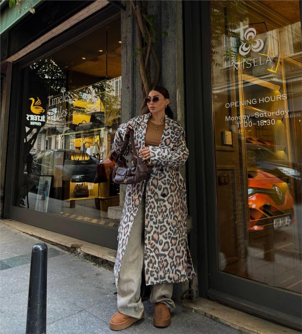 Single-Breasted Animal Print Coat