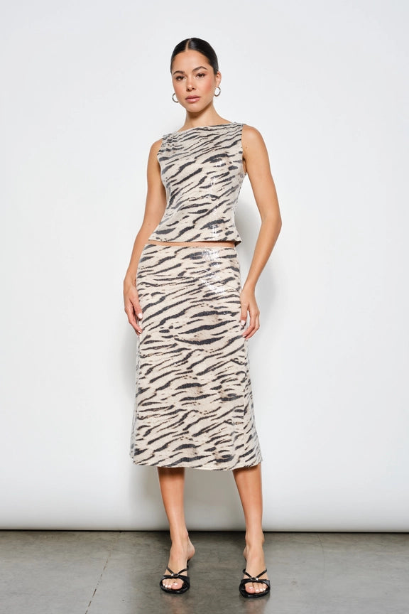 Jacqueline Zebra Sequin Midi Skirt