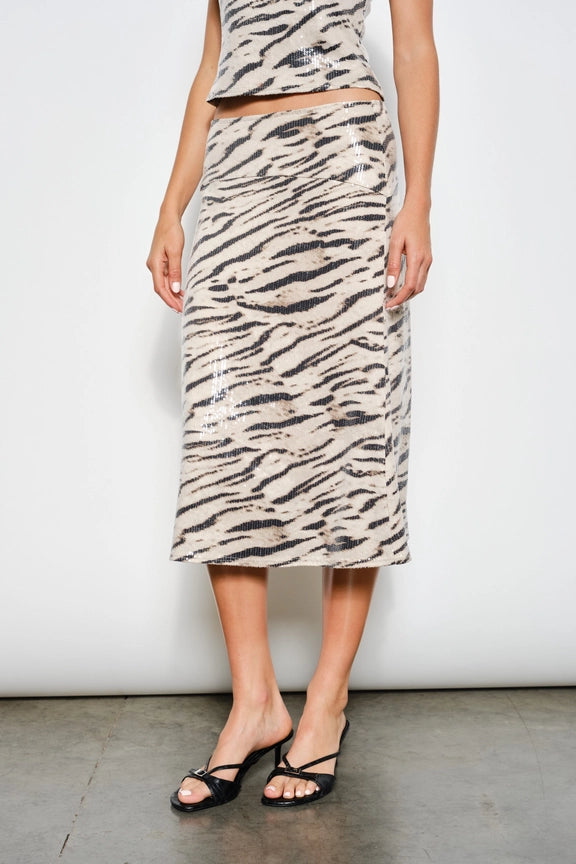 Jacqueline Zebra Sequin Midi Skirt