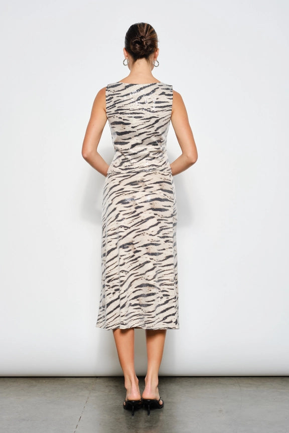 Jacqueline Zebra Sequin Midi Skirt