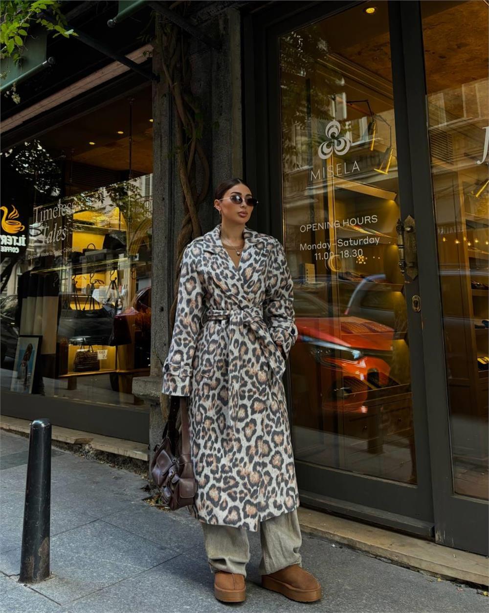 Single-Breasted Animal Print Coat