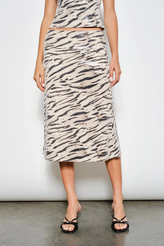 Jacqueline Zebra Sequin Midi Skirt