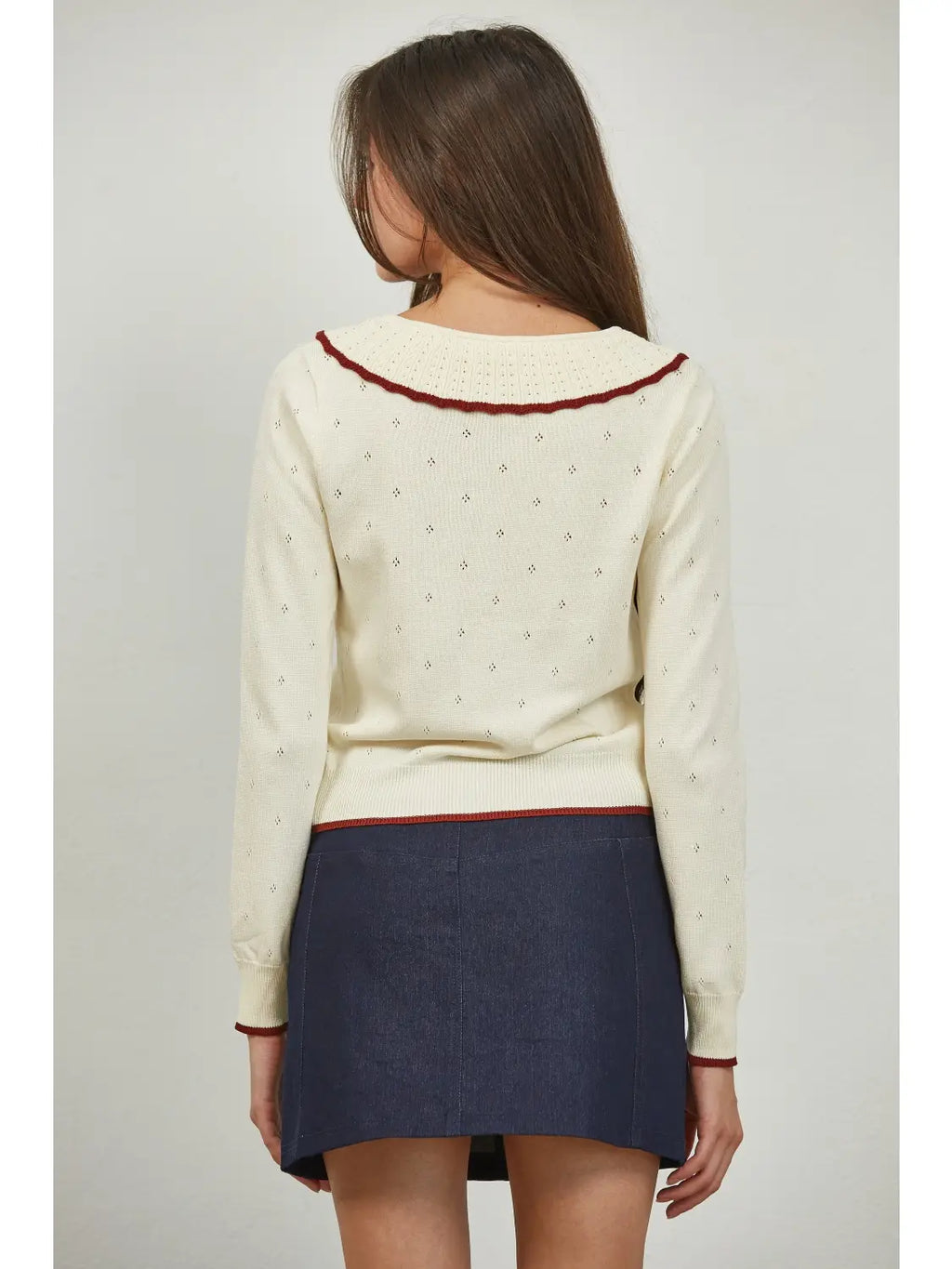 Contrast Detail Peterpan Collar Sweater Cardigan