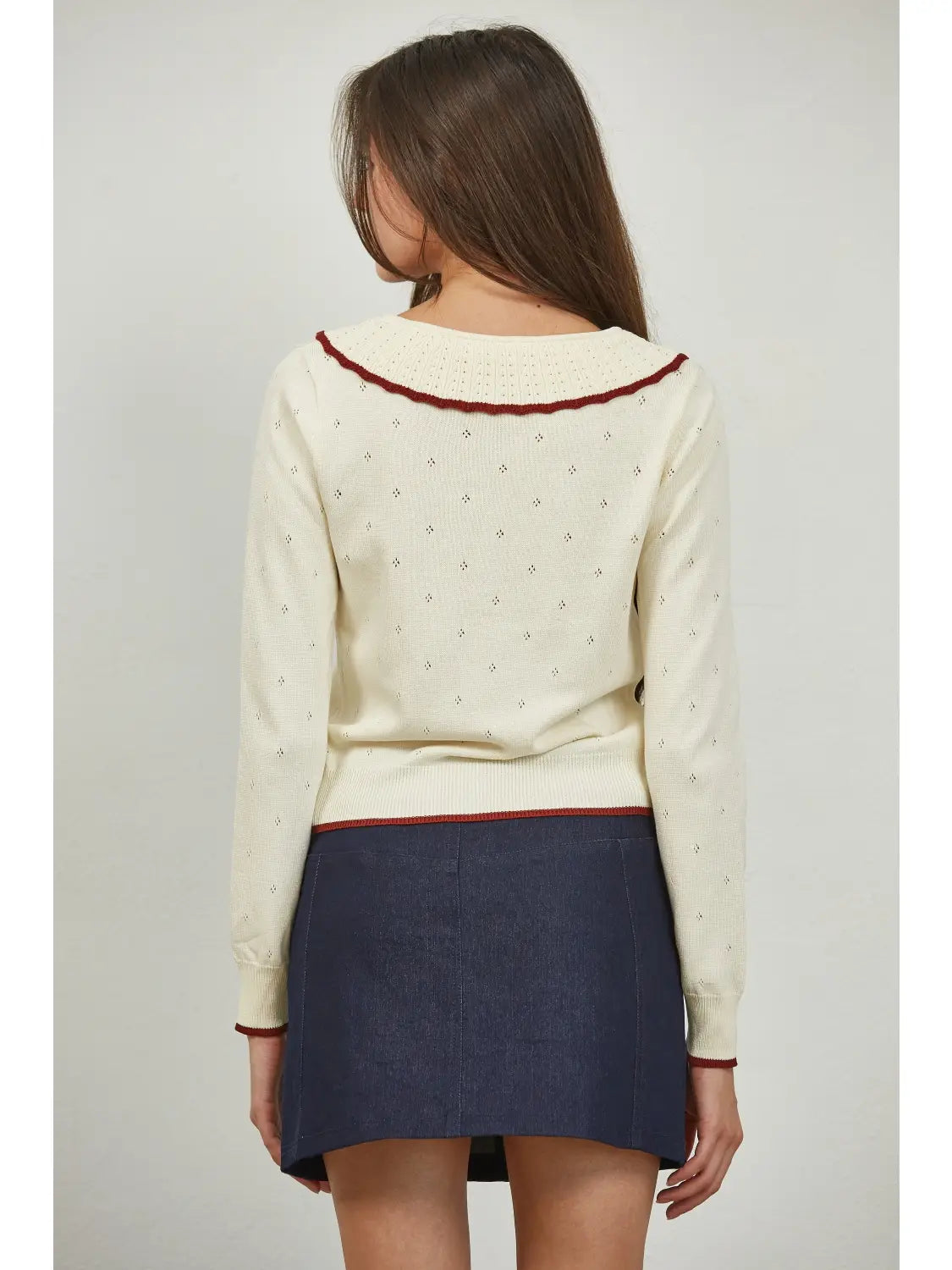 Contrast Detail Peterpan Collar Sweater Cardigan