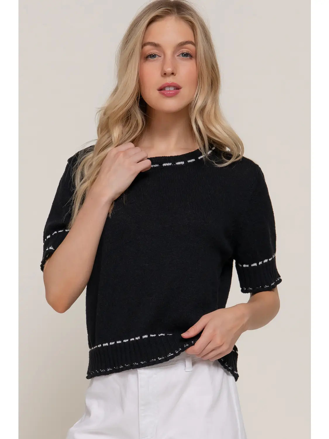 Short Sleeve Round Neck Sweater
